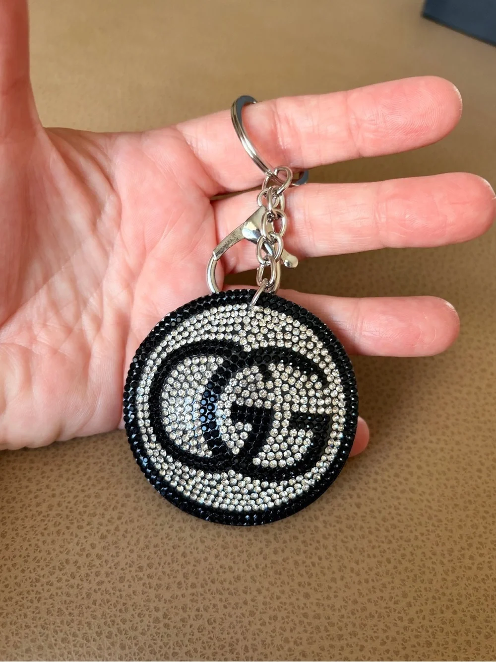 Crystal Embellished Black & Silver Monochrome Keychain